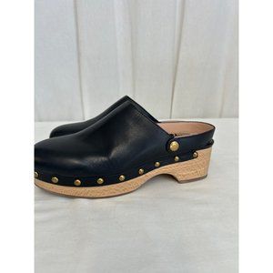 J. Crew Factory Black Leather Clogs with Gold Accents